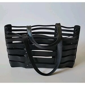 Monsac Original Vintage Strappy Leather Open‎ Top Tote Bag Rectangular Retro